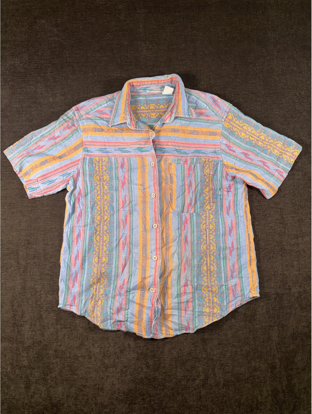 Backroad Blues Vintage Short Sleeve Button-Up Shirt Medium